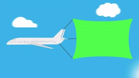 Cartoon Air-Plane Towing An Advertising Banner of green color easy to change it Stock Footage