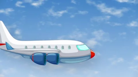 Cartoon Airplane Flying Through Blue Sky with Lightning Strikes Stock Footage 345209074
