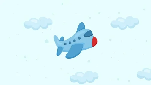 Cartoon airplane flying through clouds in blue sky animation. Stock Footage 339047305