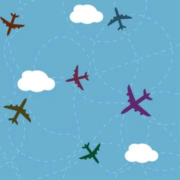 Cartoon airplane path seamless pattern Stock Illustration