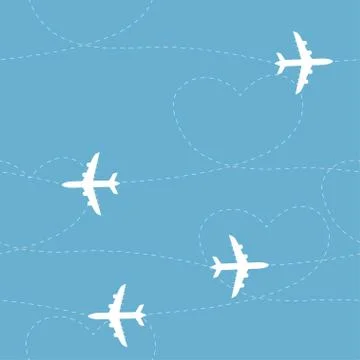 Cartoon airplane path seamless pattern Stock Illustration