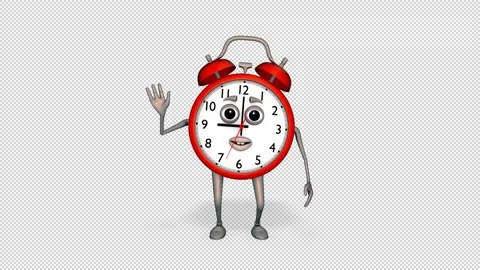 Cartoon Alarm Clock Hello Loop on Alpha Channel Stock Footage 166684342