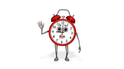 Cartoon Alarm Clock Hello Loop on White Background Video stock 166913068