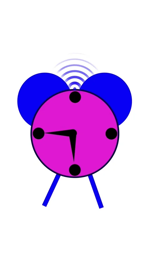 Cartoon alarm clock with pink face and blue bells ringing animation in vert.. Stock Footage 344732672