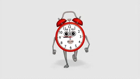 Cartoon Alarm Clock Runing Loop on Alpha Channel Stock Footage 166684281