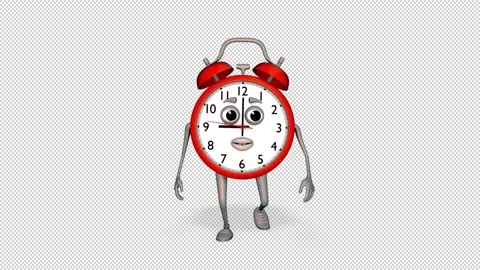 Cartoon Alarm Clock Walking Loop on Alpha Channel Stock Footage 166684825