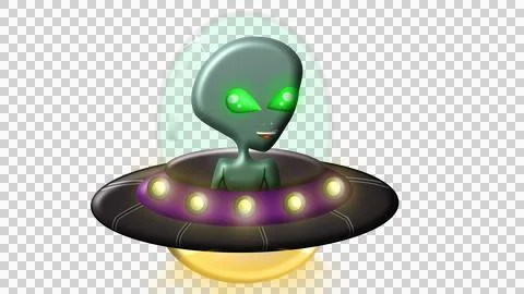 Cartoon alien in 3D style flying a saucer through transparent outer space Stock Illustration