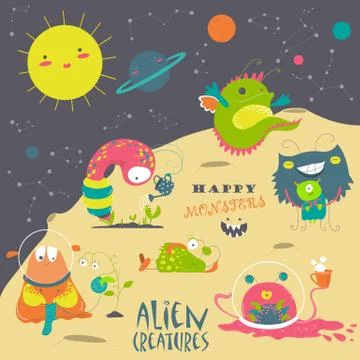 Cartoon alien and space Stock Illustration
