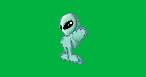 Cartoon alien extending hand on transparent background, with cyan pixels, Stock Footage 317450261