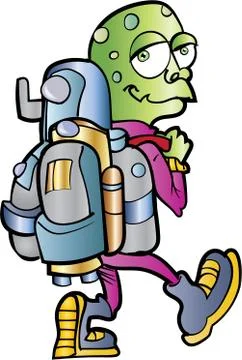 Cartoon alien jetpack user Stock Illustration