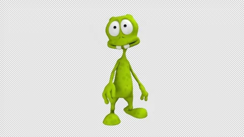 Cartoon alien look around - 3d render looped with alpha channel. Stock Footage 263120502