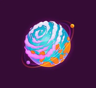 Cartoon alien planet with ice clouds and magma Stock Illustration