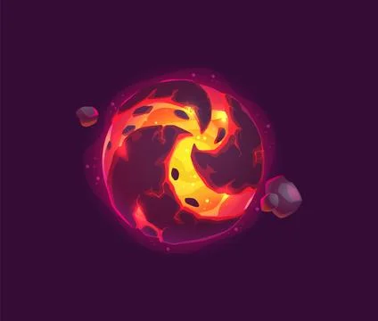 Cartoon alien space planet, fire lava landscape Stock Illustration