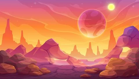 Cartoon alien space planet surface, fantastic mars Stock Illustration