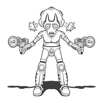 Cartoon Alien with two blasters in his hands Stock-Illustration