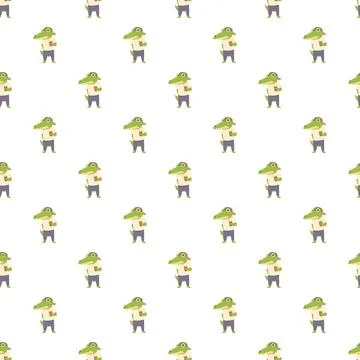 Cartoon alligator character pattern holding coffee mug Stock Illustration