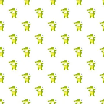 Cartoon alligator chef holding fork seamless pattern Stock Illustration