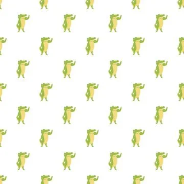 Cartoon alligator standing greeting pattern on white background イラスト素材