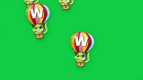 Cartoon Alligators Falling in Hot Air Balloons on Green Screen Stock Footage 340259535