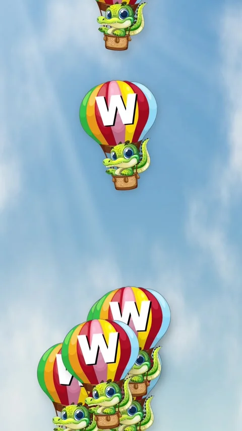 Cartoon Alligators Falling in Hot Air Balloons Against Cloudy Sky Stock Footage 342218805