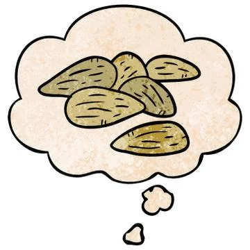 Cartoon almonds and thought bubble in grunge texture pattern style Stock Illustration