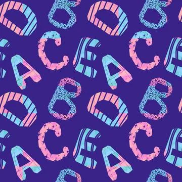 Cartoon alphabet seamless kindergarten pattern for wrapping paper and fabrics Stock Illustration