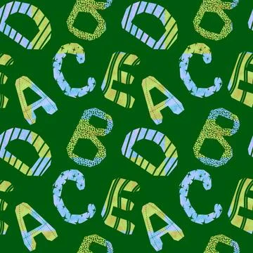 Cartoon alphabet seamless kindergarten pattern for wrapping paper and fabrics Illustrazione stock