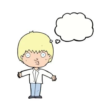 Cartoon amazed boy with thought bubble Stock Illustration