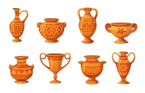 Cartoon ancient ceramic vases, pots and jars Stock Illustration
