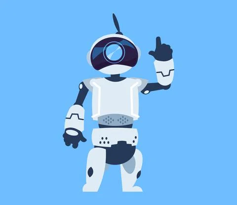 Cartoon android. Cute robot waving hand. Futuristic automatic robotic toy or Stock Illustration