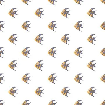 Cartoon angelfish pattern seamlessly repeating on white background Stock Illustration