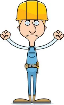 Cartoon Angry Construction Worker Man Stock Illustration