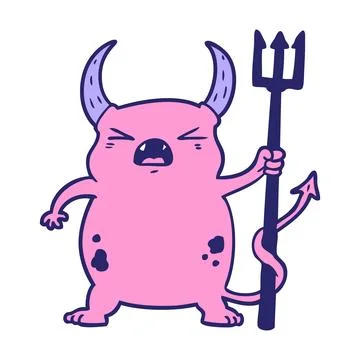 Cartoon angry little devil in bright neon color Stock Illustration