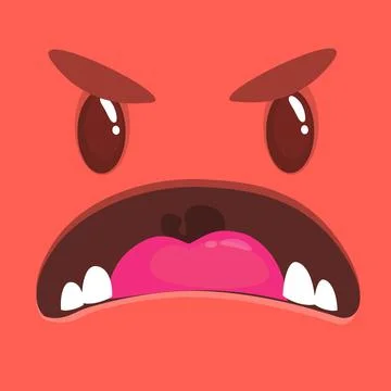 Cartoon angry monster face. Vector Halloween red monster scared. Monster mask Stock Illustration