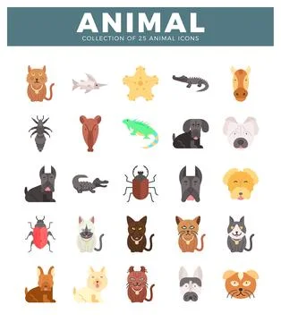 Cartoon animal icons in a grid pattern. Stock Illustration