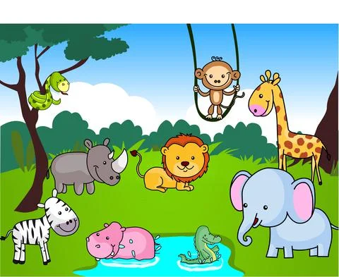 Cartoon animals in the forest Stock Illustration