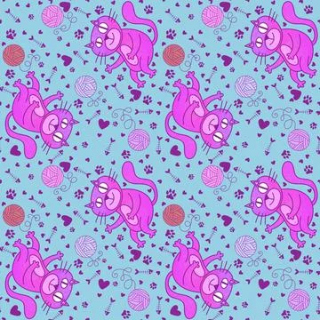 Cartoon animals seamless cats pattern for wrapping paper and fabrics Stock Illustration