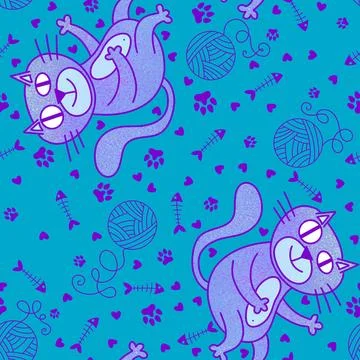 Cartoon animals seamless cats pattern for wrapping paper and fabrics Stock Illustration