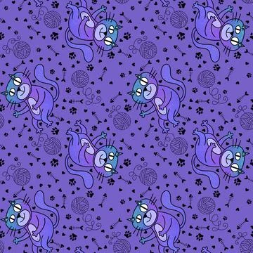 Cartoon animals seamless cats pattern for wrapping paper and fabrics Stock Illustration