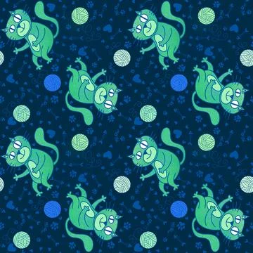 Cartoon animals seamless cats pattern for wrapping paper and fabrics Stock Illustration