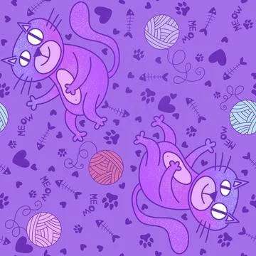 Cartoon animals seamless cats pattern for wrapping paper and fabrics Stock Illustration
