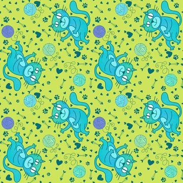 Cartoon animals seamless cats pattern for wrapping paper and fabrics Stock Illustration