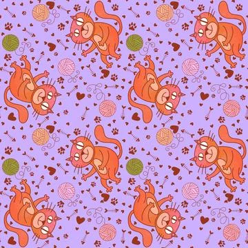 Cartoon animals seamless cats pattern for wrapping paper and fabrics Stock Illustration