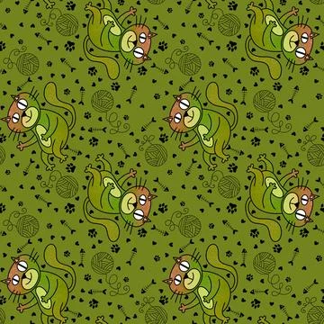 Cartoon animals seamless cats pattern for wrapping paper and fabrics Stock Illustration