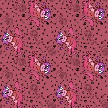 Cartoon animals seamless cats pattern for wrapping paper and fabrics Stock Illustration