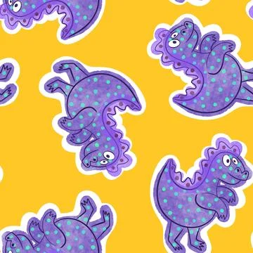 Cartoon animals seamless dinosaur pattern for wrapping paper and fabrics Illustrazione stock