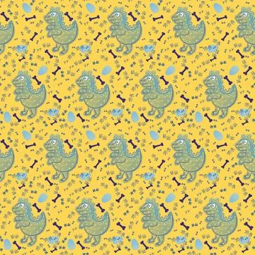 Cartoon animals seamless dinosaur pattern for wrapping paper and fabrics Illustrazione stock