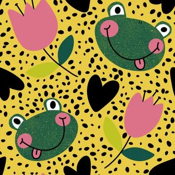 Cartoon animals seamless frogs pattern for wrapping paper and fabrics Stock Illustration
