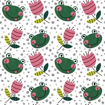 Cartoon animals seamless frogs pattern for wrapping paper and fabrics Stock Illustration