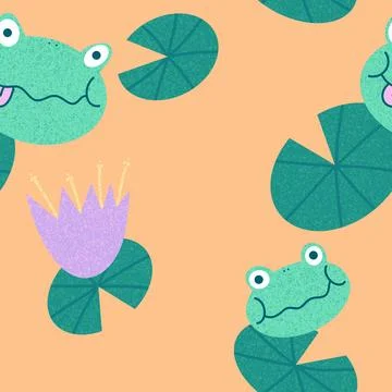 Cartoon animals seamless frogs pattern for wrapping paper and fabrics and kid Stock Illustration